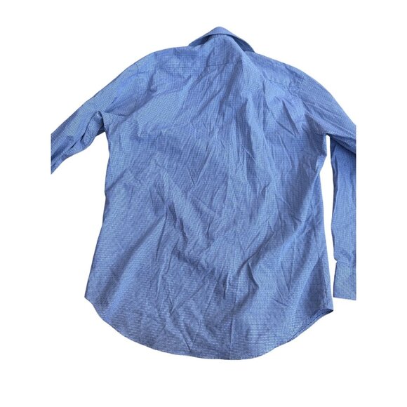 NWT Thomas Dean Mens Long Sleeve Button-Up Shirt Large Blue Checkered Pima Cotto - Picture 2 of 10
